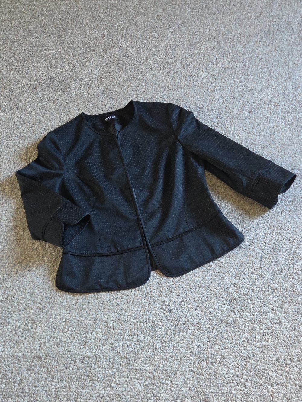 Kasper Black DottedPatern Collarless Jacket